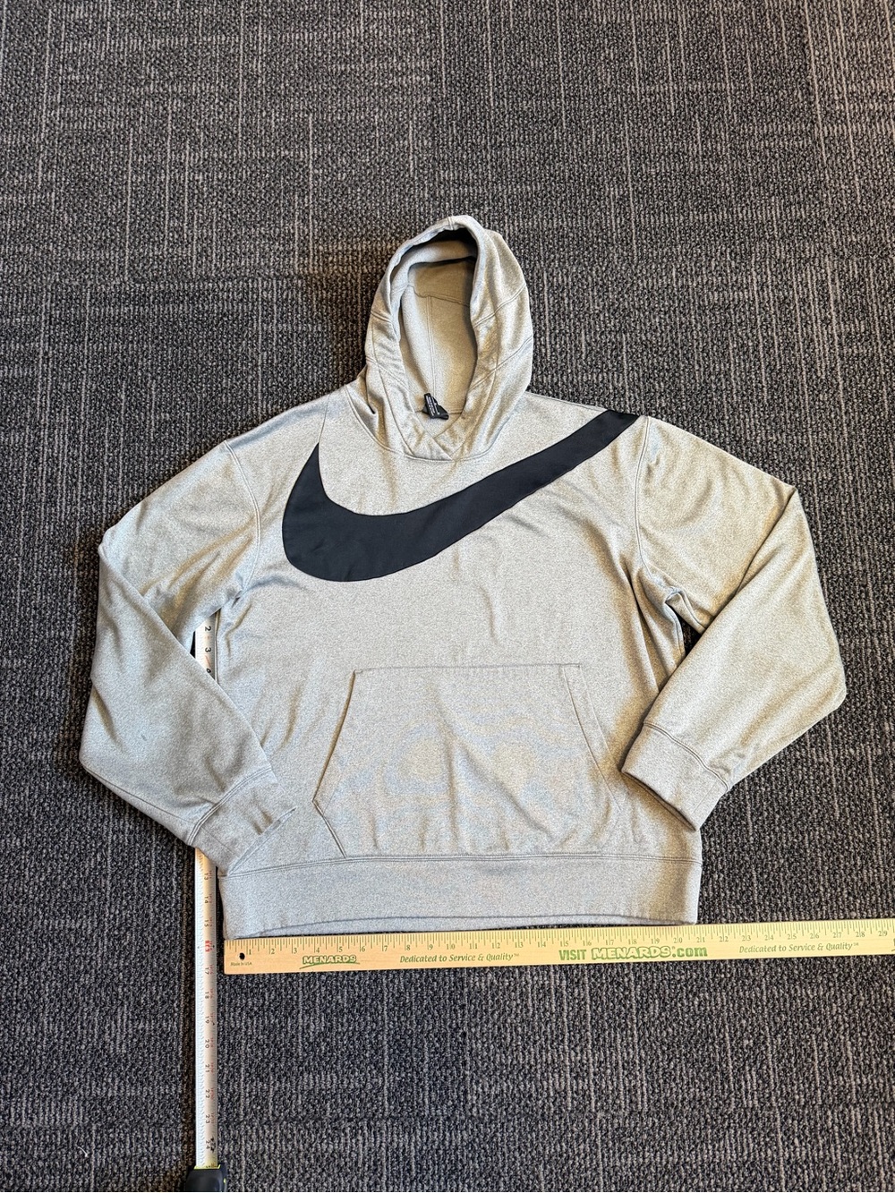 Nike Light Gray Men's Pullover Hoodie with Black Swoosh Medium